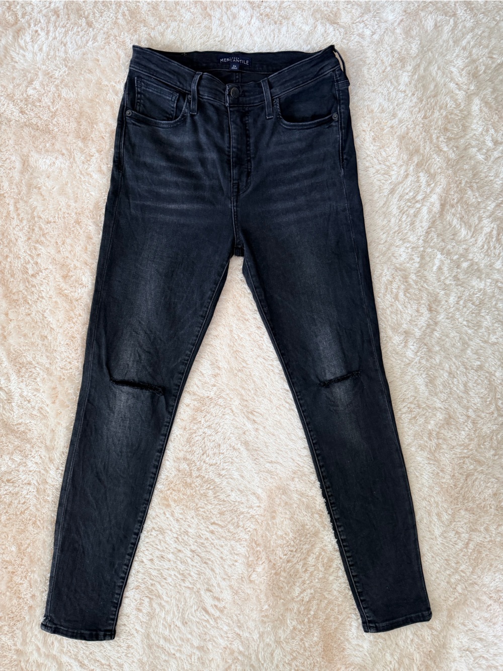 J.Crew Mercantile distressed faded black stretch high rise skinny jeans 26